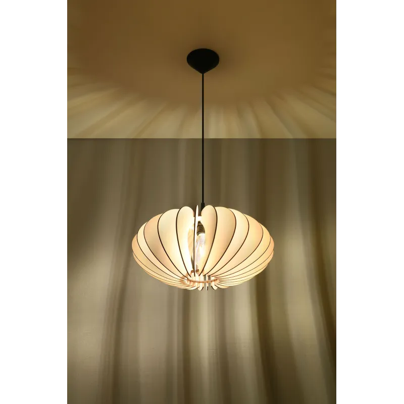 Suspension SOPHIA bois naturel/PVC, noir, E27 - Pas cher
