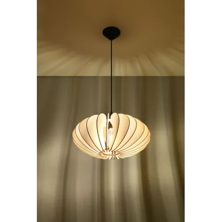 Suspension SOPHIA bois naturel/PVC, noir, E27 - Pas cher