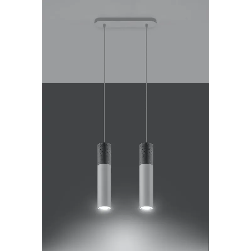 Suspension BORGIO 2, acier/béton, blanc/gris, GU10 - Pas cher