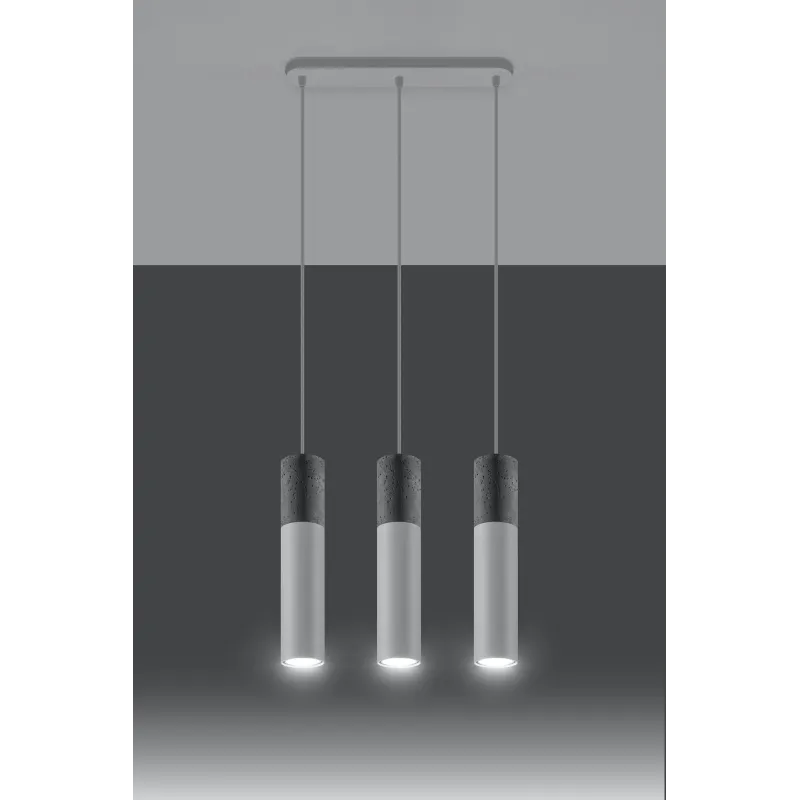 Suspension BORGIO 3, acier/béton, blanc/gris, GU10 - Pas cher