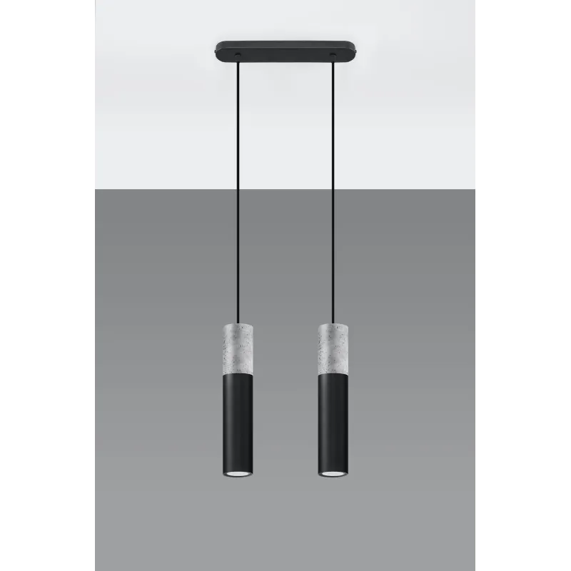 Suspension BORGIO 2, acier/béton, noir/gris, GU10 - Pas cher
