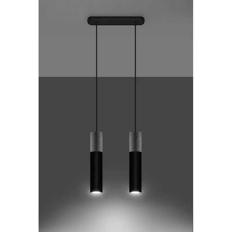 Suspension BORGIO 2, acier/béton, noir/gris, GU10 - Pas cher