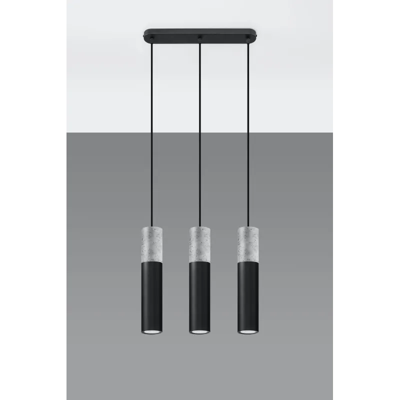 Suspension BORGIO 3, acier/béton, noir/gris, GU10 - Pas cher