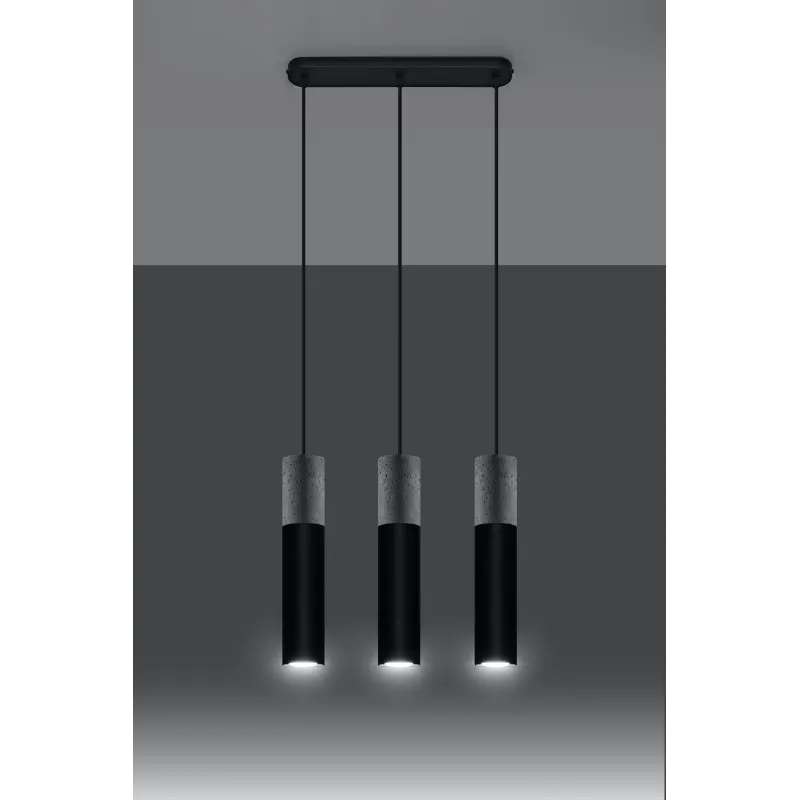 Suspension BORGIO 3, acier/béton, noir/gris, GU10 - Pas cher