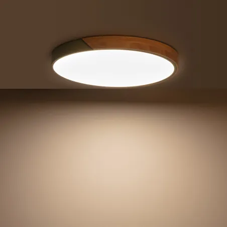 Plafonnier led 36w cct-50cm-3000k-4000k-6000k bois et métal vert
