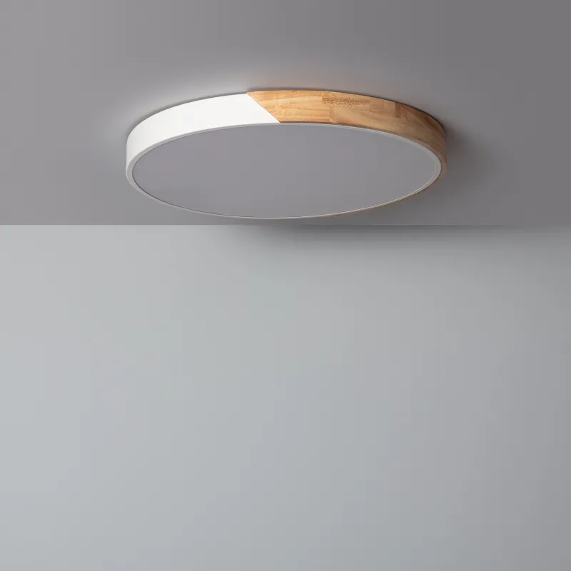 Plafonnier led 36w cct-50cm-3000k-4000k-6000k bois et métal blanc