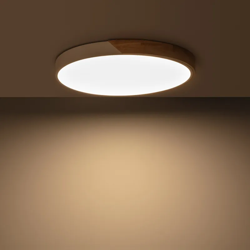 Plafonnier led 36w cct-50cm-3000k-4000k-6000k bois et métal blanc
