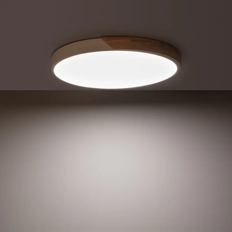 Plafonnier led 36w cct-50cm-3000k-4000k-6000k bois et métal blanc