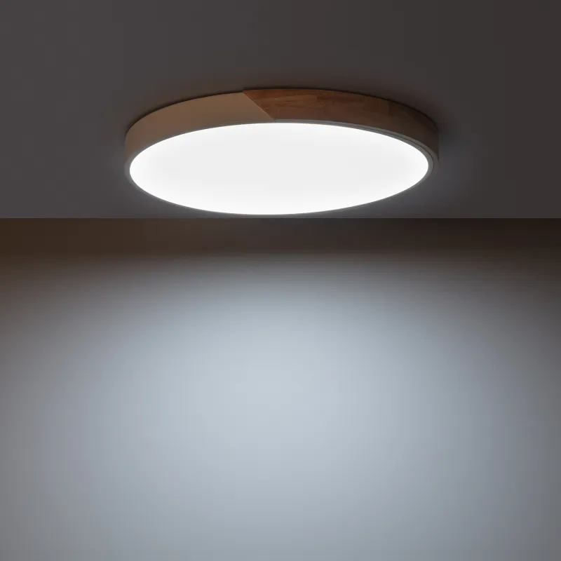 Plafonnier led 36w cct-50cm-3000k-4000k-6000k bois et métal blanc