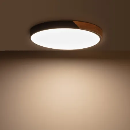Plafonnier led 36w cct-50cm-3000k-4000k-6000k bois et métal noir