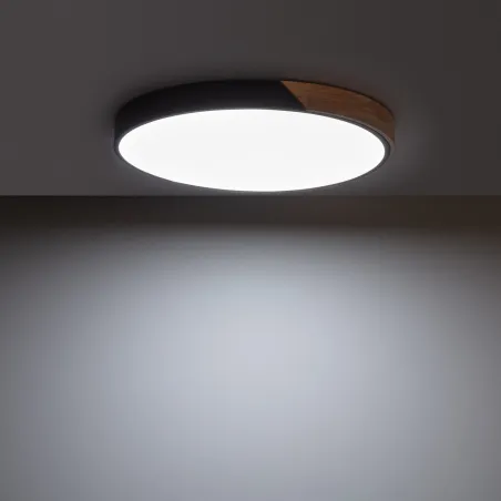 Plafonnier led 36w cct-50cm-3000k-4000k-6000k bois et métal noir