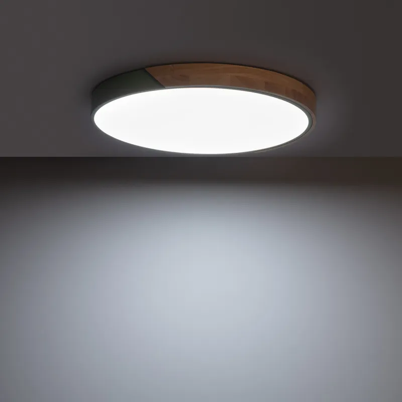 Plafonnier led 18w cct-30cm-3000k-4000k-6000k bois et métal vert