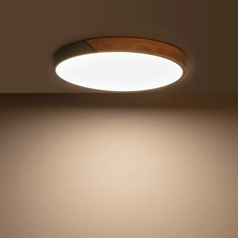 Plafonnier led 18w cct-30cm-3000k-4000k-6000k bois et métal vert
