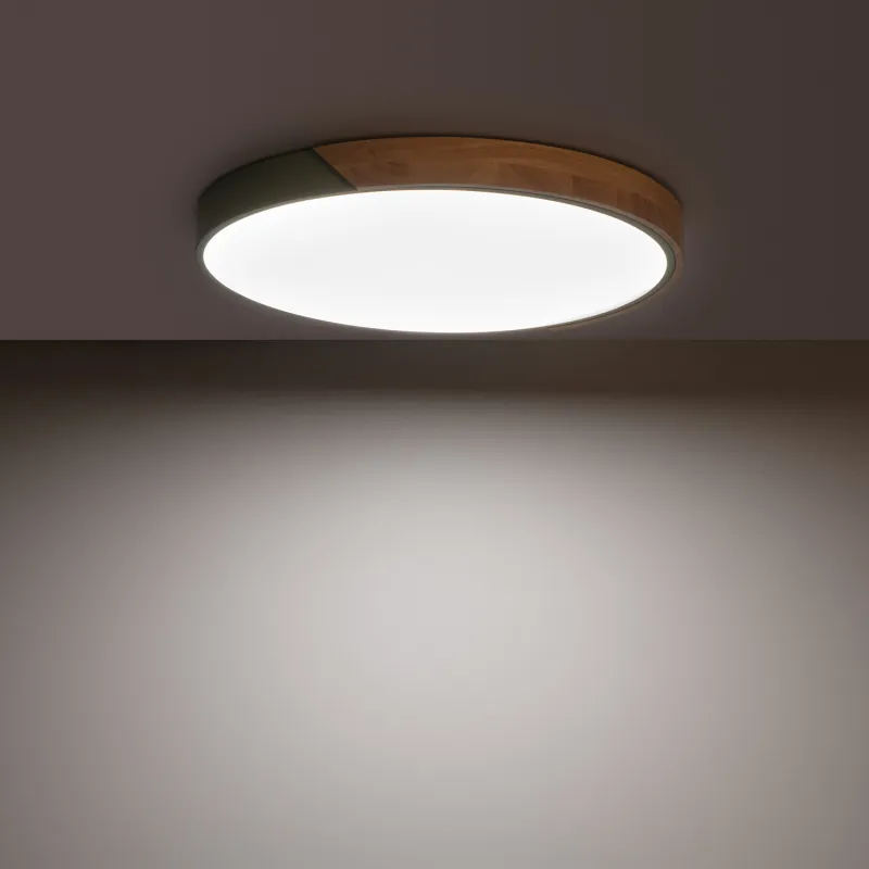 Plafonnier led 18w cct-30cm-3000k-4000k-6000k bois et métal vert
