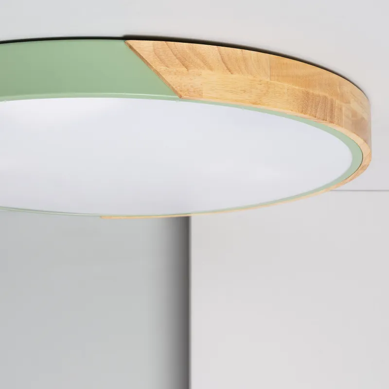 Plafonnier led 18w cct-30cm-3000k-4000k-6000k bois et métal vert