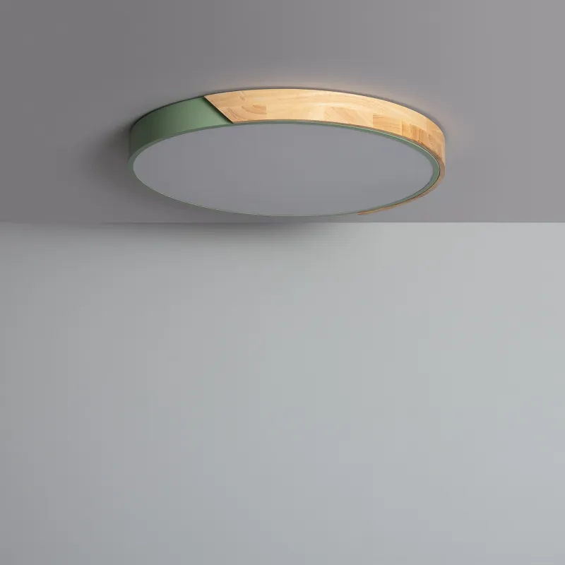 Plafonnier led 18w cct-30cm-3000k-4000k-6000k bois et métal vert