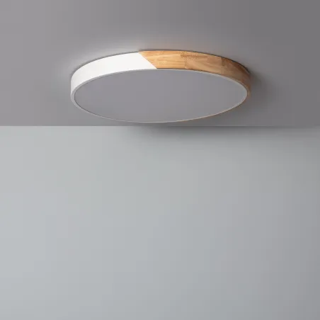 Plafonnier led 36w cct-50cm-3000k-4000k-6000k bois et métal blanc