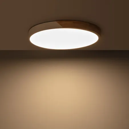 Plafonnier led 36w cct-50cm-3000k-4000k-6000k bois et métal blanc