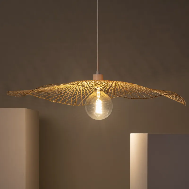 Plafonnier suspension rotin culot e27 fixation câble blanc