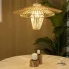 Plafonnier suspension bambou culot e27 fixation câble blanc