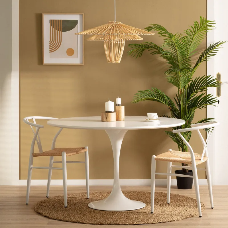 Plafonnier suspension bambou culot e27 fixation câble blanc