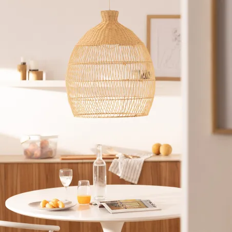 Plafonnier suspension rotin culot e27 fixation câble blanc