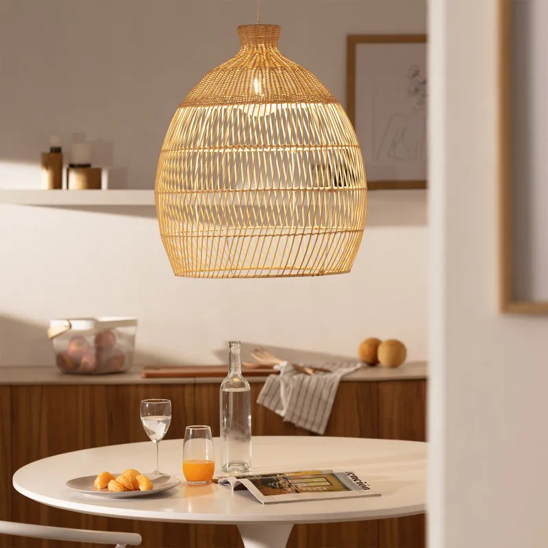 Plafonnier suspension rotin culot e27 fixation câble blanc