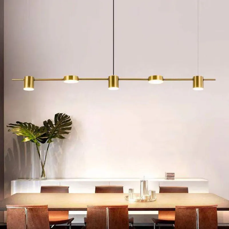 Suspension tube métal luminaire suspendu doré cinq têtes 30w 4000k