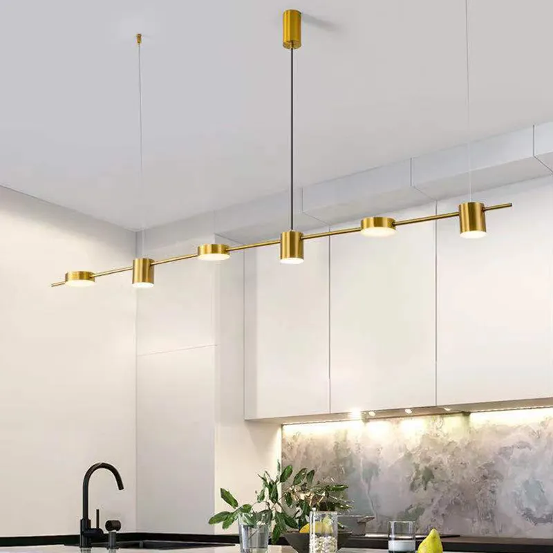 Suspension tube métal luminaire suspendu doré cinq têtes 30w 4000k