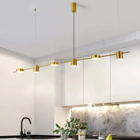 Suspension tube métal luminaire suspendu doré cinq têtes 30w 4000k