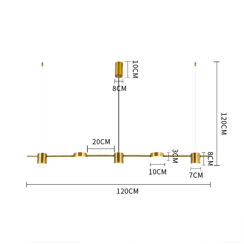 Suspension tube métal luminaire suspendu doré cinq têtes 30w 4000k