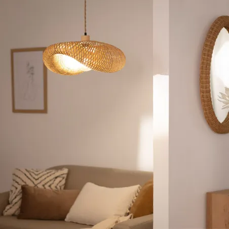 Suspension bambou culot e27 base bois suspendu 60cm