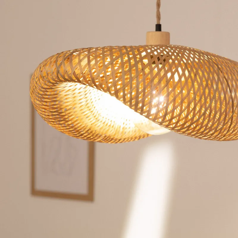 Suspension bambou culot e27 base bois suspendu 60cm