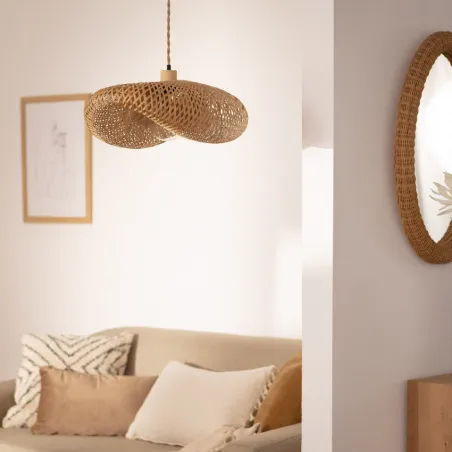 Suspension bambou culot e27 base bois suspendu 60cm