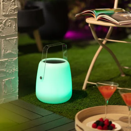 Lampe a poser solaire étanche rgb couleurs télécommande extérieur rechargeable nomade lumineux
