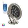 Projecteur spot 15w led rgb 24v ip68 sur pied inox jardin rocaille et massif bassin étanche