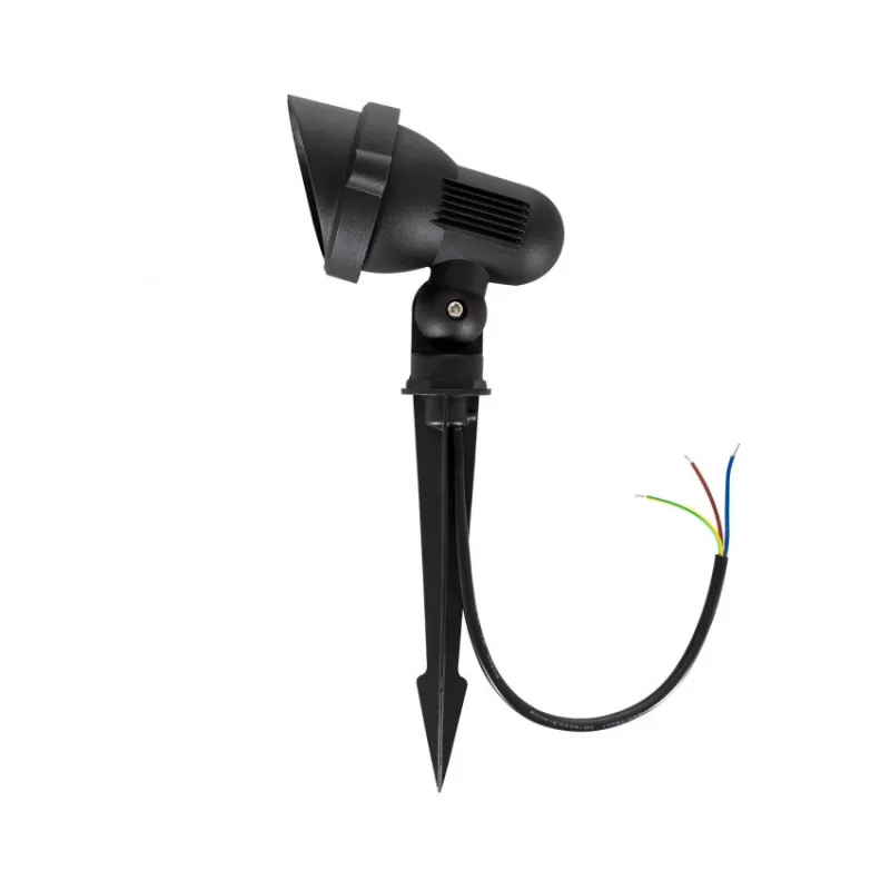 Projecteur spot piquet 5w led ip65 sur pied noir jardin rocaille et massif étanche