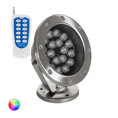 Projecteur spot 18w led rgb 12v ip68 sur pied inox jardin rocaille et massif bassin étanche