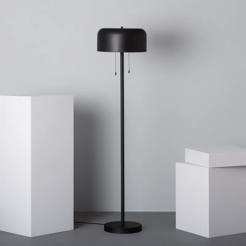 Lampadaire a poser métal noir double douille culot e27