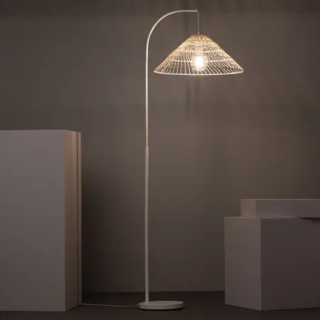 Lampadaire a poser métal rotin suspendu douille culot e27