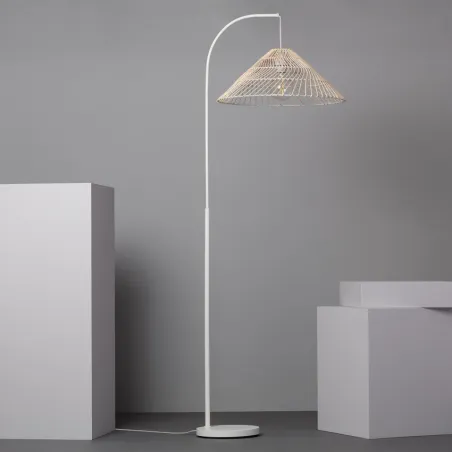 Lampadaire a poser métal rotin suspendu douille culot e27