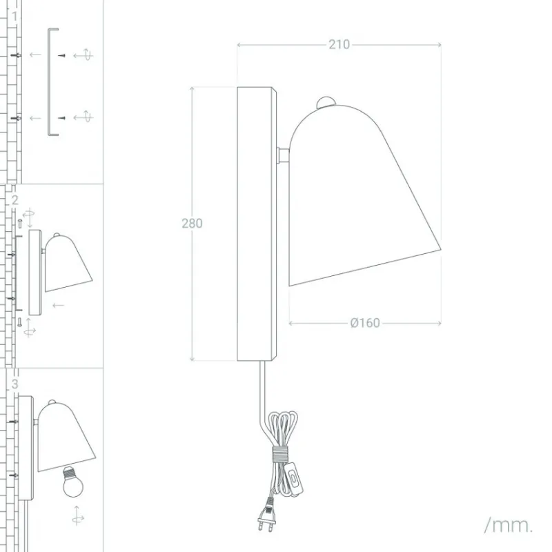 Applique murale support bois et métal blanc culot e27