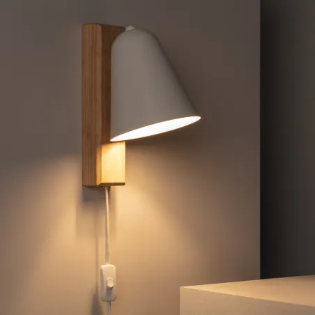 Applique murale support bois et métal blanc culot e27