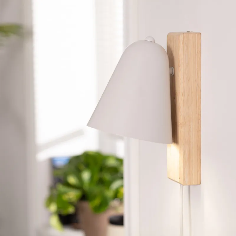 Applique murale support bois et métal blanc culot e27