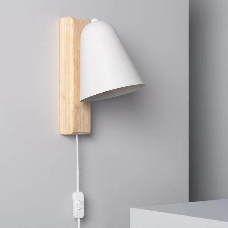 Applique murale support bois et métal blanc culot e27