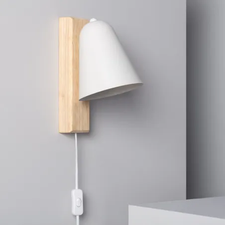 Applique murale support bois et métal blanc culot e27