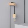 Applique murale support bois et douille suspendu cable noir culot e27