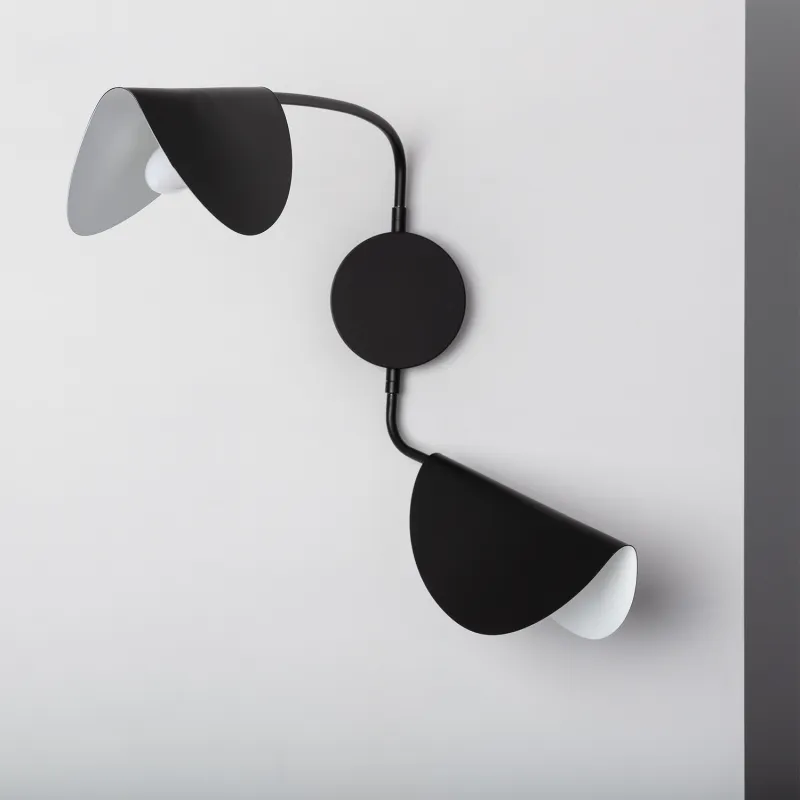 Applique murale noire métal noir 2 têtes culot e14