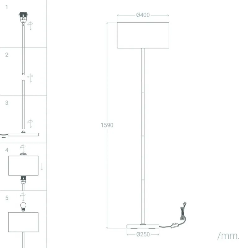 Lampadaire a poser de sol 159cm culot e27 abat-jour 40cm