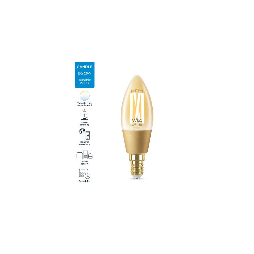 Ampoule 5w e14 filament led cct verre doré variable Bluetooth wizmote wifi wiz Philips